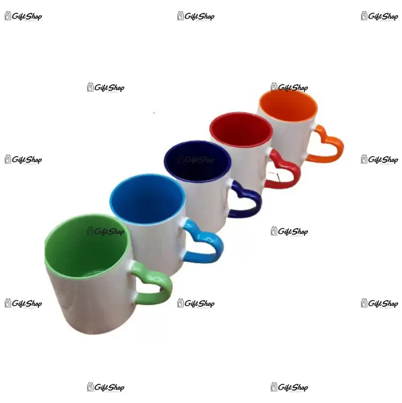 . cana ceramica colorata interior si maner inima, personalizata